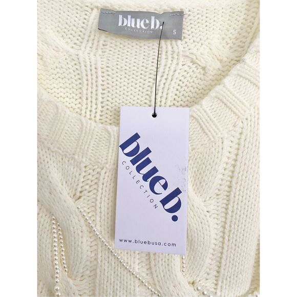 NWT Blue b Ivory Cable Knit Faux Pearls Embellished Sweater Oversized S - Picture 2 of 8